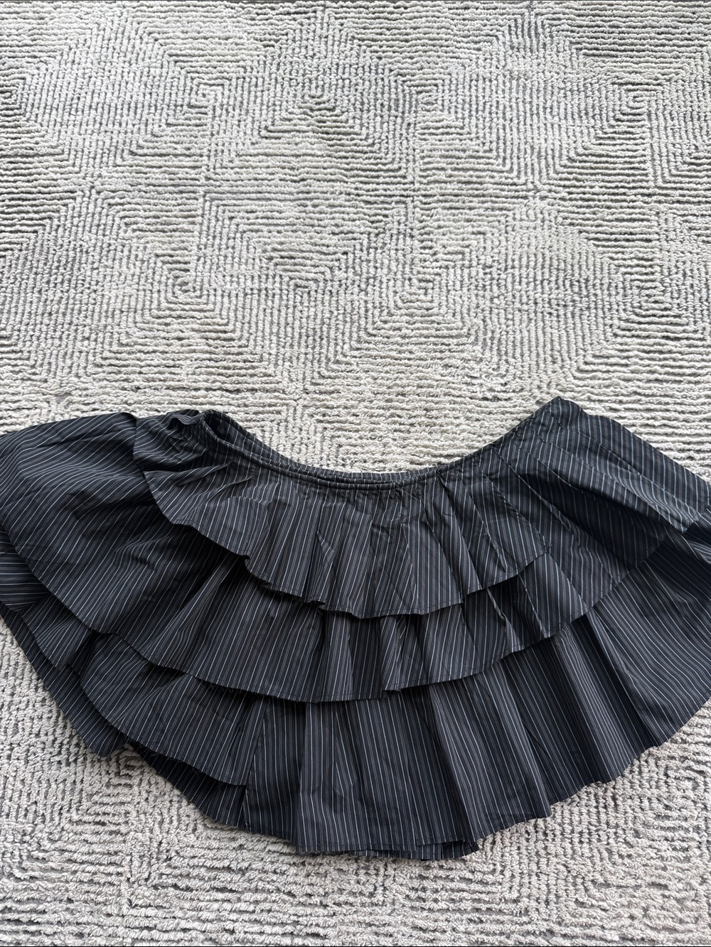 Weekday Black Pinstripe Tiered Ruffle Skirt